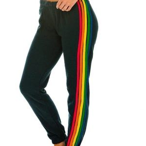 aviator nation black rainbow stripe sweatpants